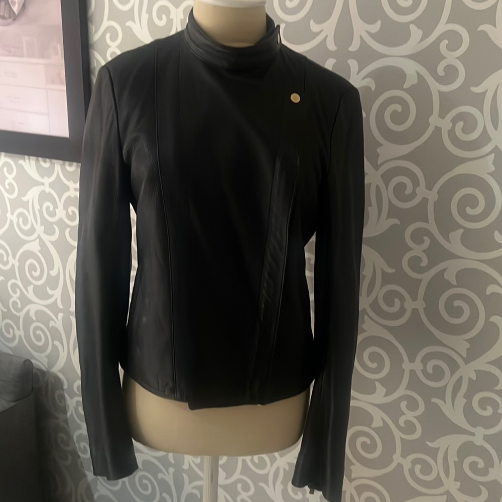 Row black leather jacket
